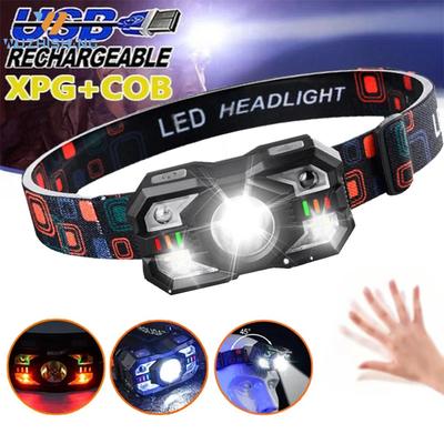 Faro LED Super Luminoso Ricaricabile Torcia Frontale Regolabile Campeggio Pesca Escursionismo Faro con Sensore di Movimento 5 Modalità