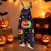 Women Casual Loose Fit Jumpsuit Halloween Print Vintage Style Sleeveless Overalls Cotton Linen Fabric Comfortable Design