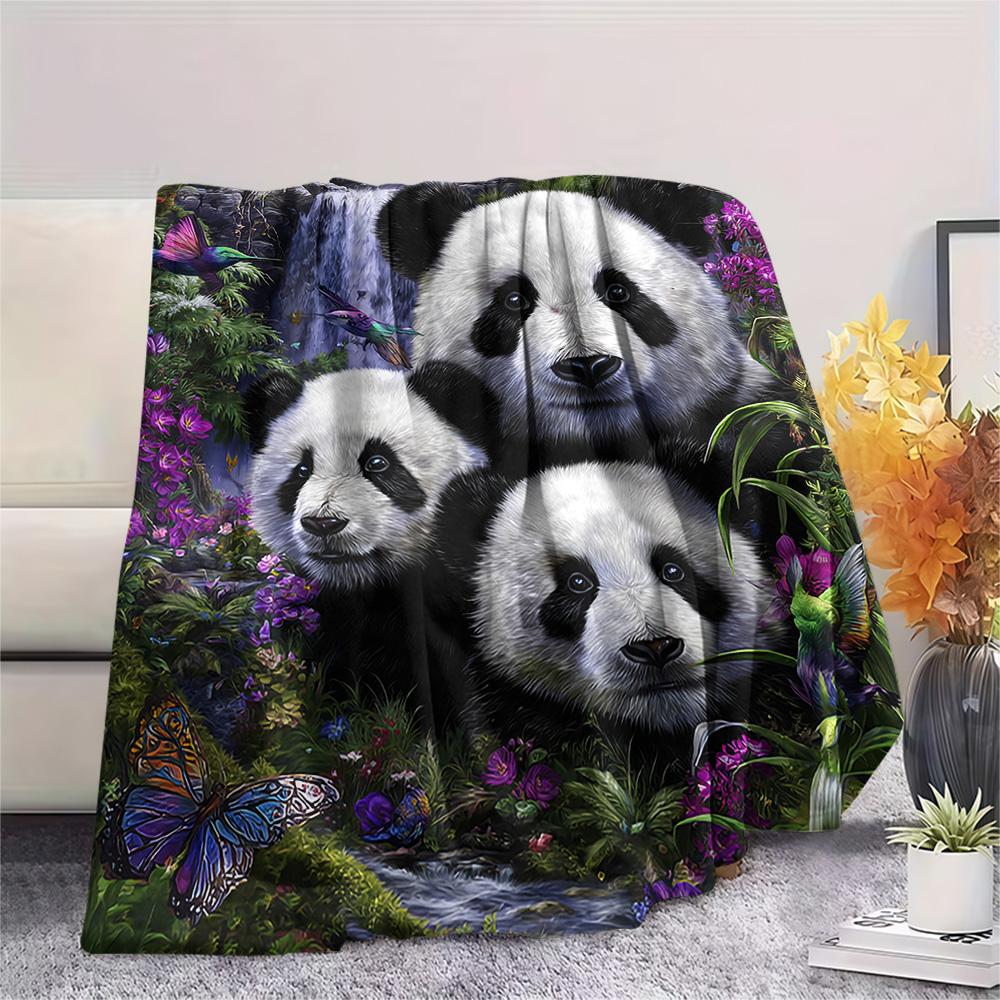 Pandas Print Flannel Blanket, High quality Comfortable for All Seasons, Home Decor, Warmth and Comfort, Perfect for Christmas Gifts