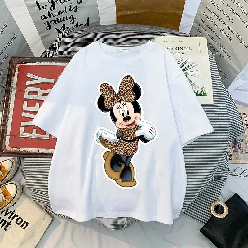 Fashion Disney Cartoon Mickey Minnie Printed T Shirt Vintage Women Casual Short Sleeves Streetwear Tshirt Harajuku Tees Tops