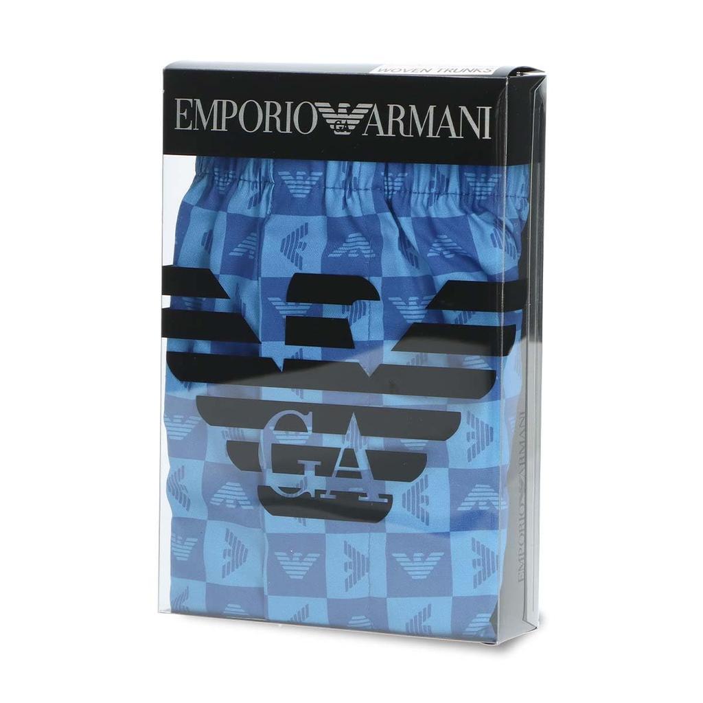 Emporio Armani Men's Checkered Eagle Cotton Woven Trunks, Size LL, Front Opening, Japanese Size, 54251001, 73. Purple