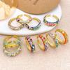 Hollow Out Colorful Enamel Flower Rings Classic Gold Plated Ring Vintage Geometric Rings  Romantic