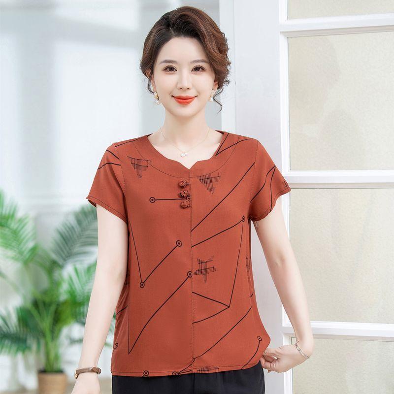 Mom's New Chinese Style Plus Size Loose T-shirt: Stylish Summer Short-Sleeved Top for Middle-Aged Women