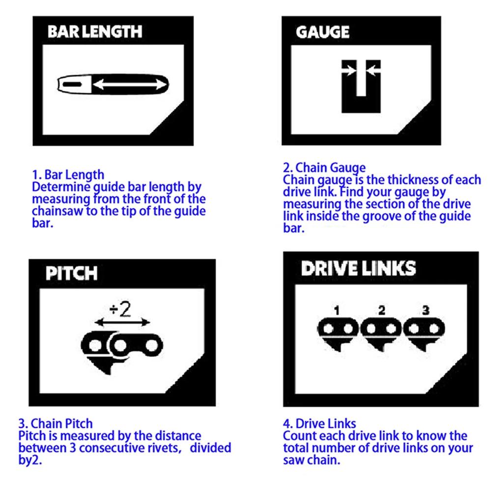 Łańcuch piły łańcuchowej 4 cale 6 cali 8 cali 1/4" .043" 28/37/45/48 DL Półdłuto Elektryczna piła łańcuchowa Część Elektronarzędzie Akcesorium Wymiana