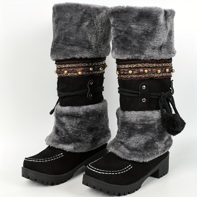Damen Winter Pelzige Rutschfeste Plateau-Sneaker/Stiefel - Dicke Plateau-Höhenerhöhung