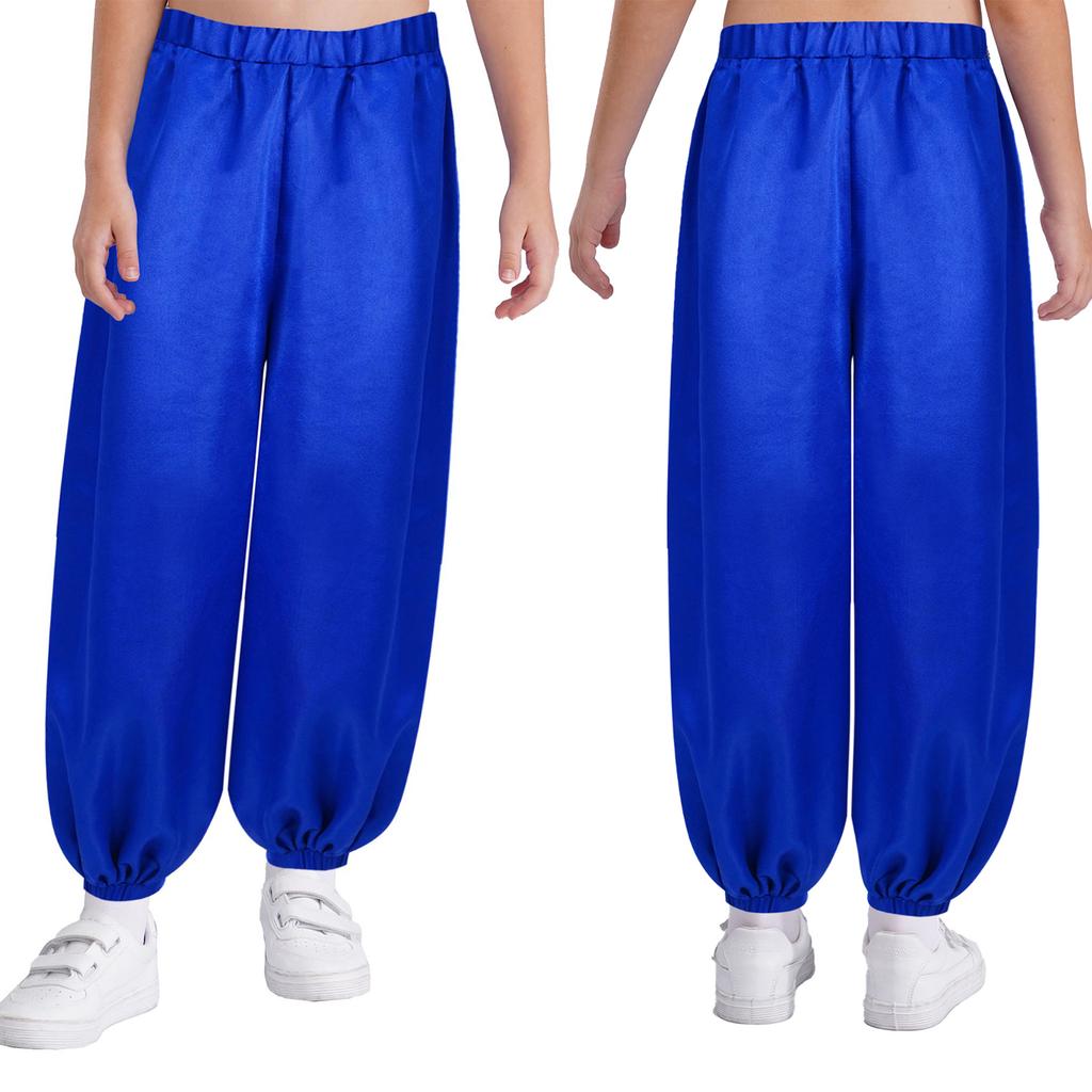 Girls Satin Bloomers Belly Dance Pants Elastic Waistband Loose Fit Solid Color Performance Outfit