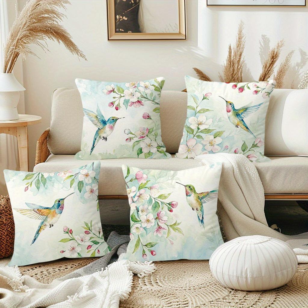 1/4 pz Copricuscini Decorativi Cuscino da Lancio con Colibrì Floreale Acquerello Copricuscini Decorativi Fioritura Primaverile per Divano Letto Casa