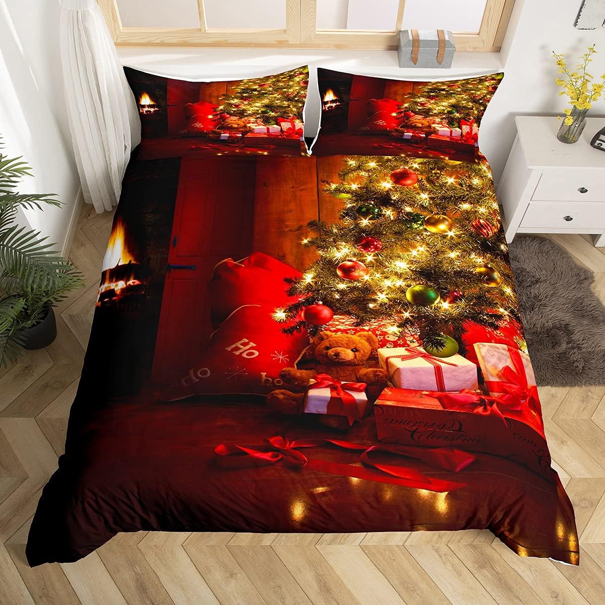 

Merry Christmas Red Duvet Cover King Size Christmas Tree Decor Decor Quilt Cover For Adult Teens Kids Gifts Soft Skin-Friendly EU single(135x200cm)