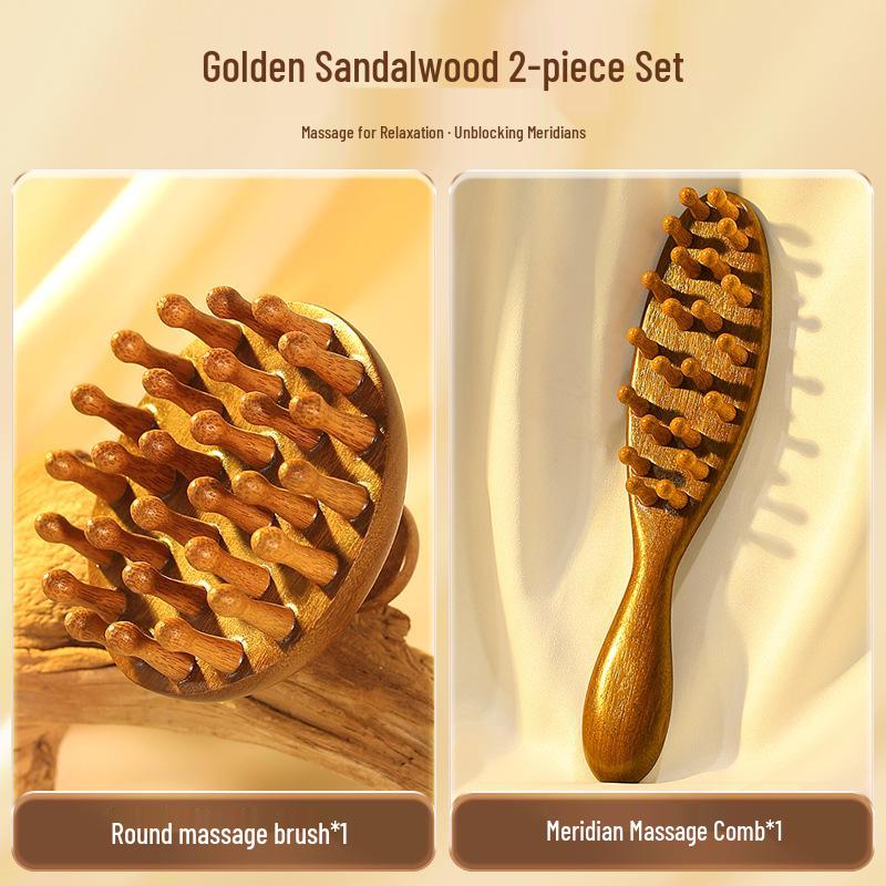 Sandalwood Round Disc Scalp Massage Comb for Hair Nourishing and Follicle Health