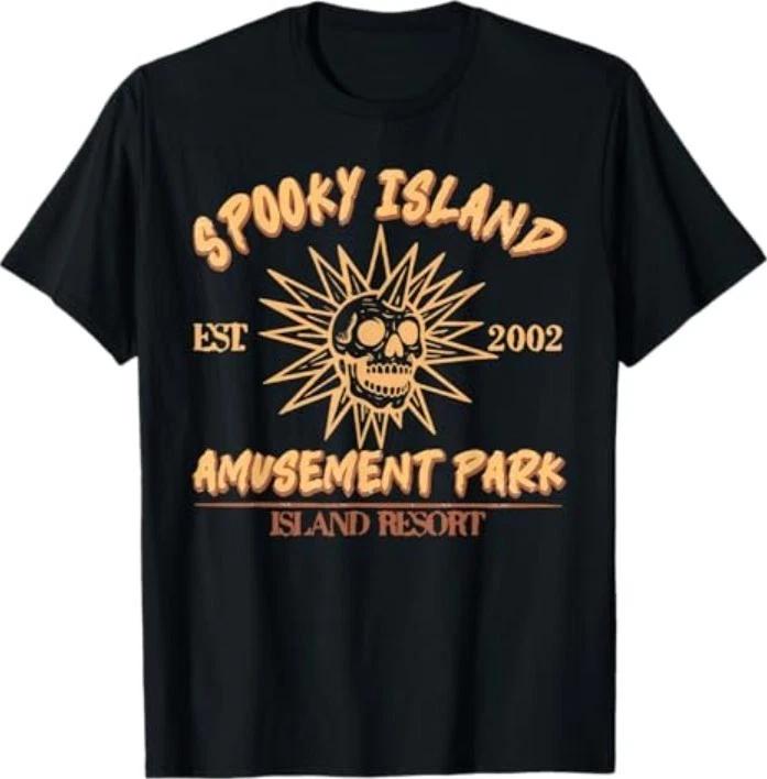Spooky Island Est 2002 Amusement Park Skull Halloween Funny T-Shirt L