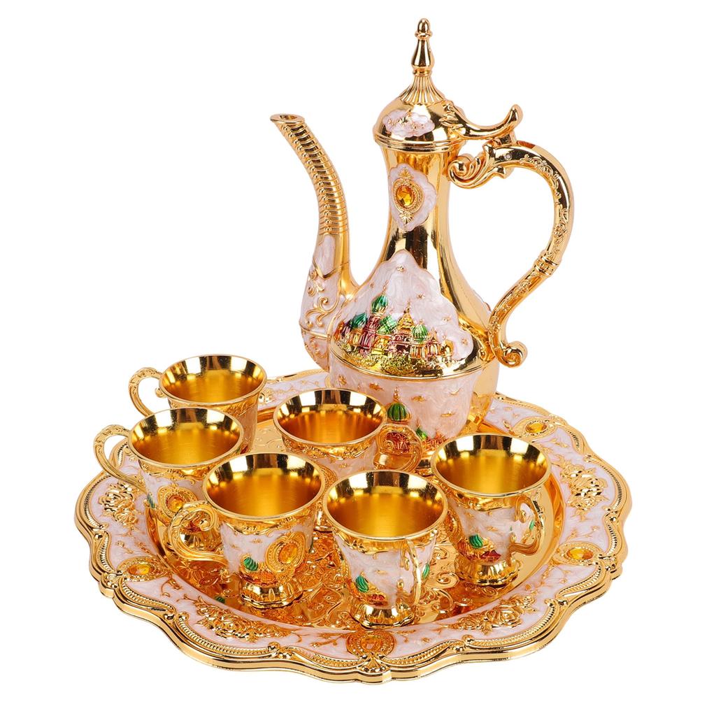 Vintage Turkish Tea Set with Tray and 6 Cups Coffee Pot Cups Set Wine Pot Set Decorative Tea Service Set for Home Party