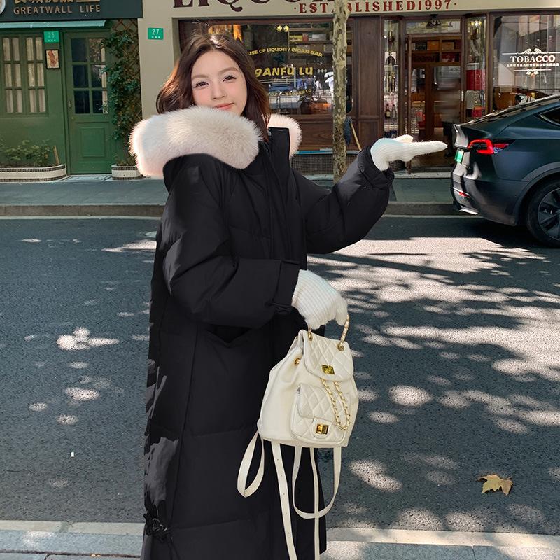 

Новая утепленная куртка с капюшоном средней и большой длины с меховым воротником, пуховая хлопковая одежда, женская тонкая куртка зимняя черная S чёрный