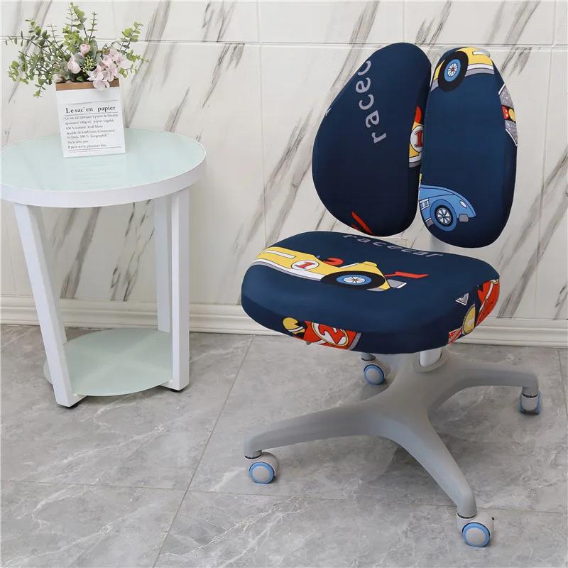 Children Study Chair Cover Elastic Double Back Kids Student Writing Rotating Lift Chair Protector Cover Seat Backrest Case