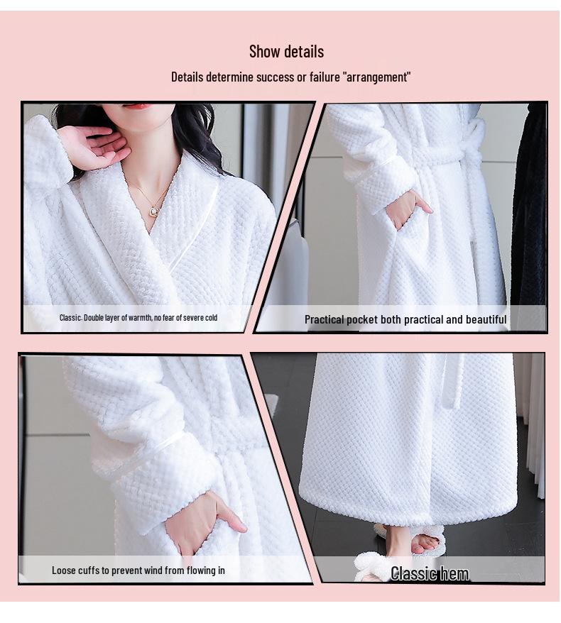 Comfortable Flannel Bathrobe: Thick Long Robe for Women & Couples In Autumn/Winter