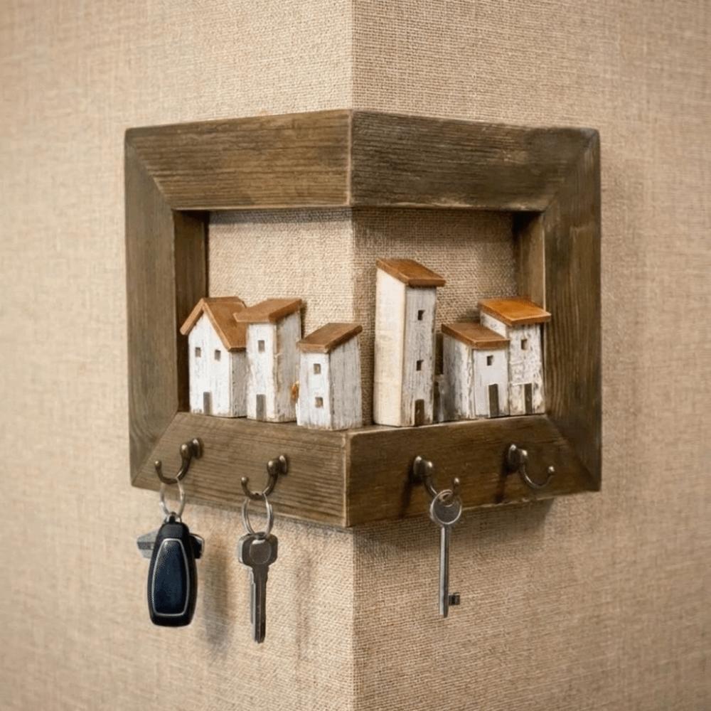 Wall-mounted Key Hook Rack Rural Style Sundries Storage Holder Housewarming Gift