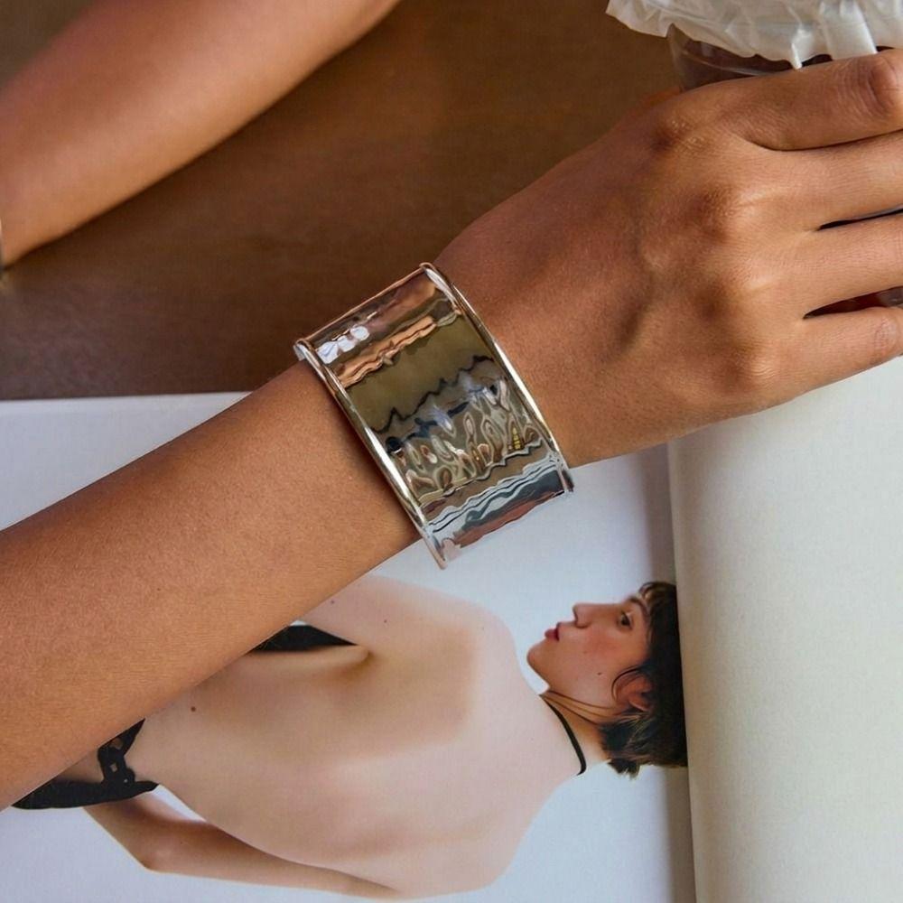 Stainless Steel Hammer Pattern Bracelet Hammered Texture Open Cuff Bangle Autumn Season