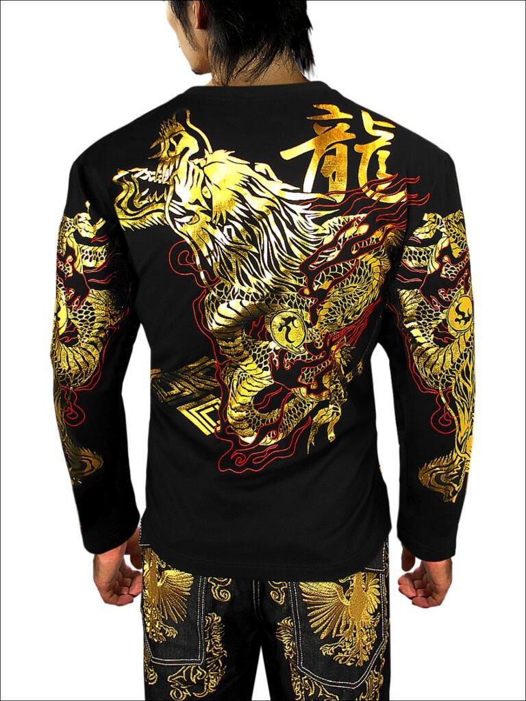 

MONEY 12027 Black x Gold Long Sleeve Japanese Tough Bad Slightly Bad BIRTHJAPAN [BLOOD TOKYO] T-Shirt, Pattern, Kanji, Dragon, XL, Yakuza, Guy, Guy,