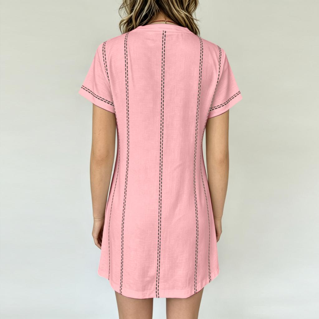 Women Casual V Neck Button Front Short Sleeve Dress Lightweight Summer Loose Fit Knee Length Dress for Daily Wear