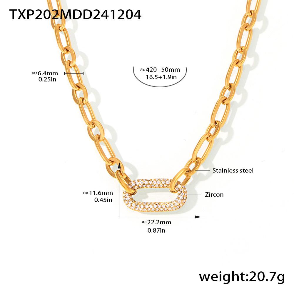 Qiong Yao Titanium Steel Jewelry Set: Stainless Steel Zirconia Clavicle Necklace and Bracelet, European Simple Exquisite Style.