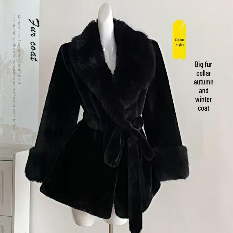 2025 Fall/Winter Plush Coat: Thick, Warm, and Slim-Fit with Belt & Large Fur Collar
