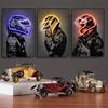 Racing Racer Poster Abstract Neon Helmet Print Canvas Painting Racing Car Wall Art Picture Home Decor Living Room Mural Unframed
