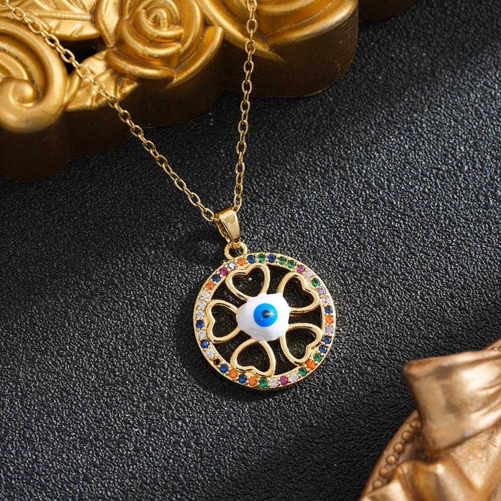 Electroplated Copper Necklace with Zirconia Demon Eye Pendant - Versatile Women's Fashion Jewelry.