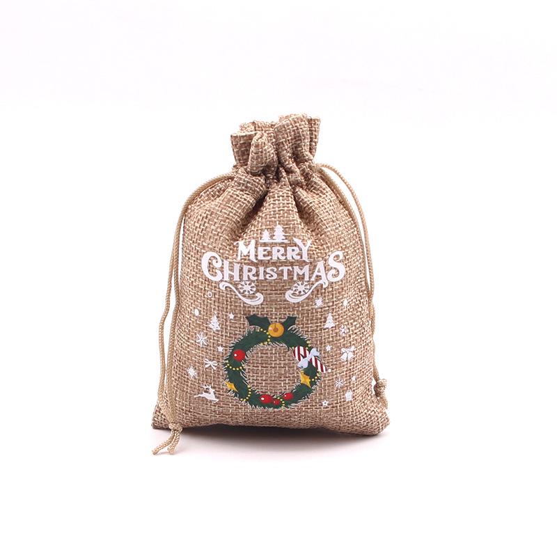 Jute-Style Christmas Gift Bag with Drawstring Closure - Small Candy & Apple Storage
