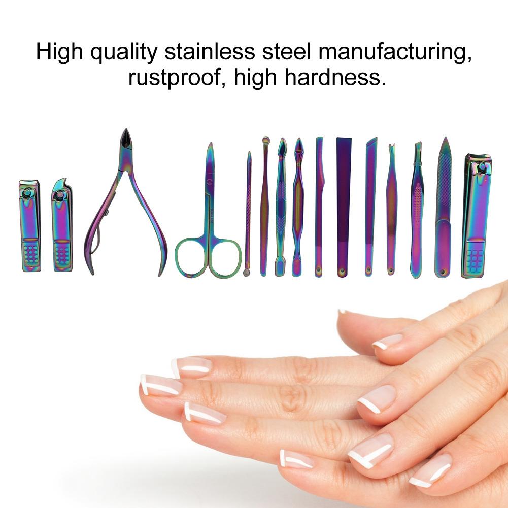 15Pcs Set Portable Nail Clippers Manicure Scissors Grooming Tool Kit Stainless Steel Rustproof
