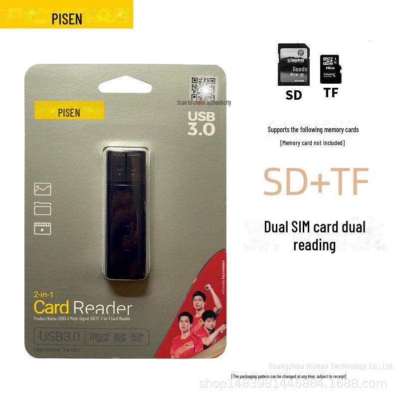 

Высокоскоростной считыватель карт памяти SD/TF PISEN USB 3.0 для зеркальных фотокамер Canon USB3.0 Card Reader SD/TF Dual Card Dual Reading чёрный