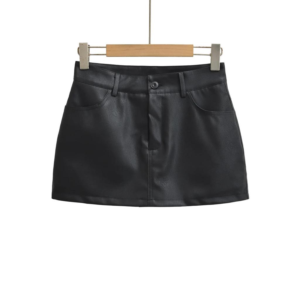 Women's High-Waist Black PU Leather Mini Skirt - Slim Fit, Sexy Hip-Hugging, Super Popular for Autumn 2025