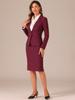 Tailleur jupe business pour femme Allegra K, blazer à manches longues et jupe crayon, ensemble 2 pièces, couleur unie, décontracté, pour les trajets quotidiens, rouge vin, taille XL