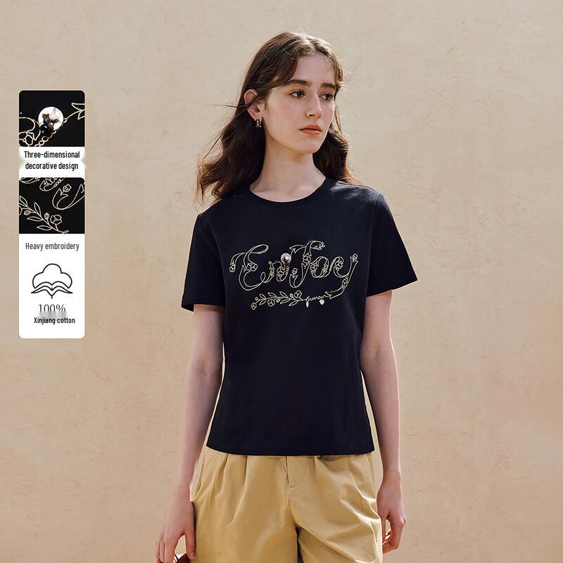 INMAN 100% Xinjiang Cotton Embroidered Short Sleeve T-shirt S