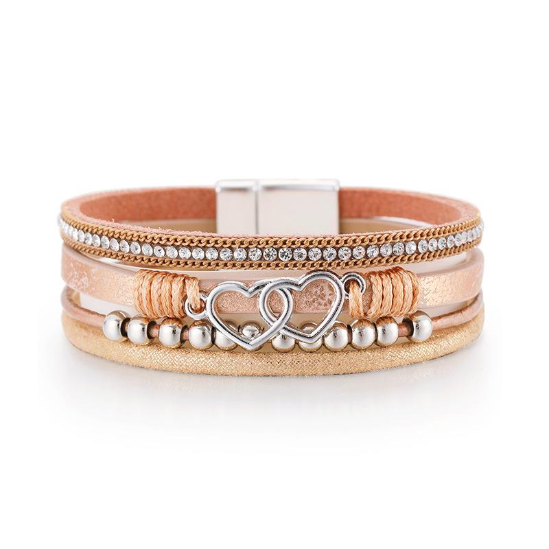Multi Layer Leather Bracelet for Women Heart Accessories  Stylish Ladies Hand Jewelry Gift