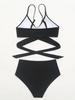 Push Up Bikini Vintage Women Swimsuit Female Swimwear High Waist Bikinis Set Black Cross Swimming Suits Biquini Bathing Suit