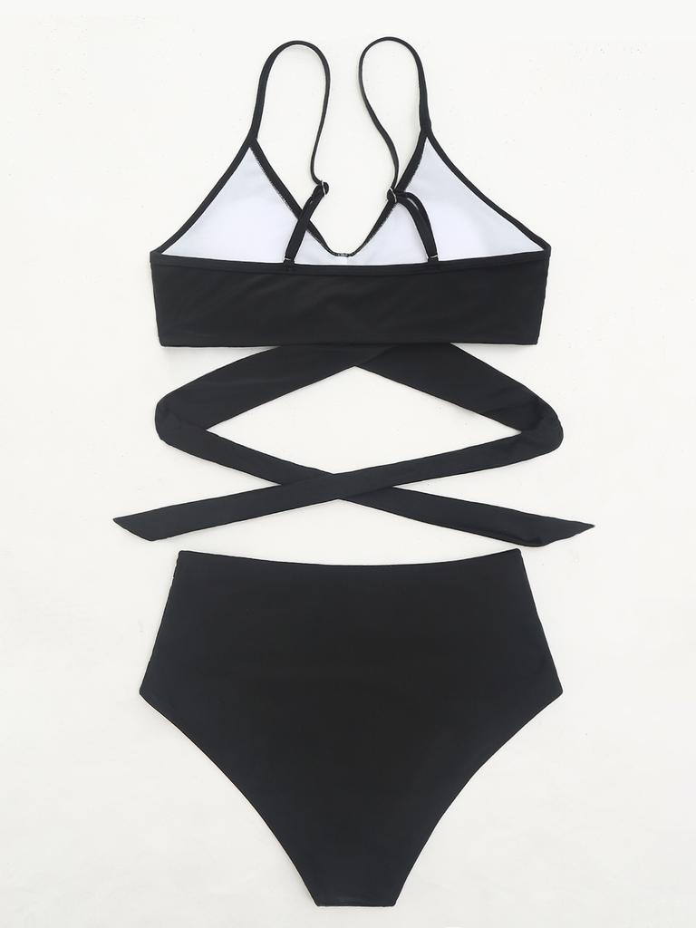 Push Up Bikini Vintage Women Swimsuit Female Swimwear High Waist Bikinis Set Black Cross Swimming Suits Biquini Bathing Suit