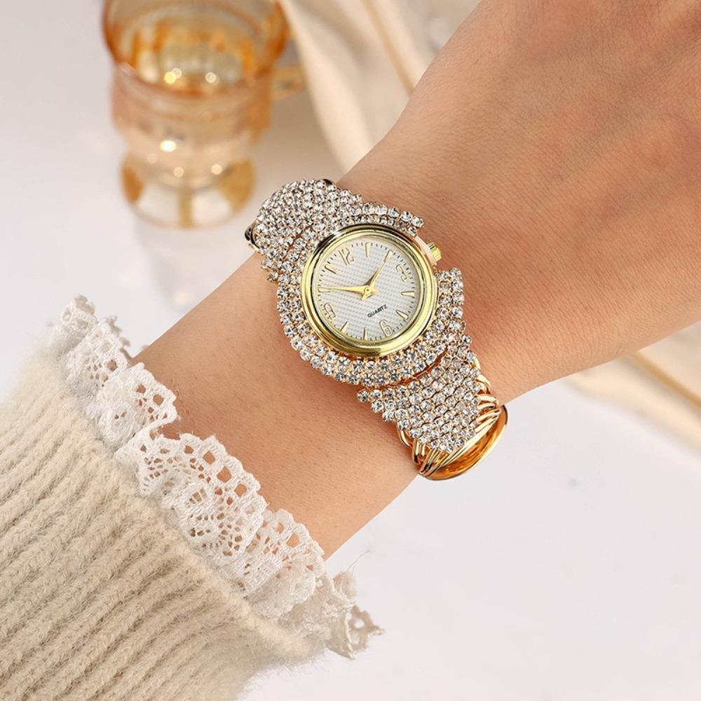 Elegant Quartz Zircon Wrist Watch Vintage Open Bangle Watches Personality Crystal Watches  Gifts