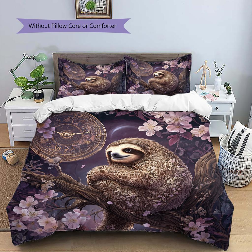 Black Sloth Pattern Bedding Home Decoration Birthday Gift (1 * Duvet Cover + 2 * Pillowcase, Without Core)
