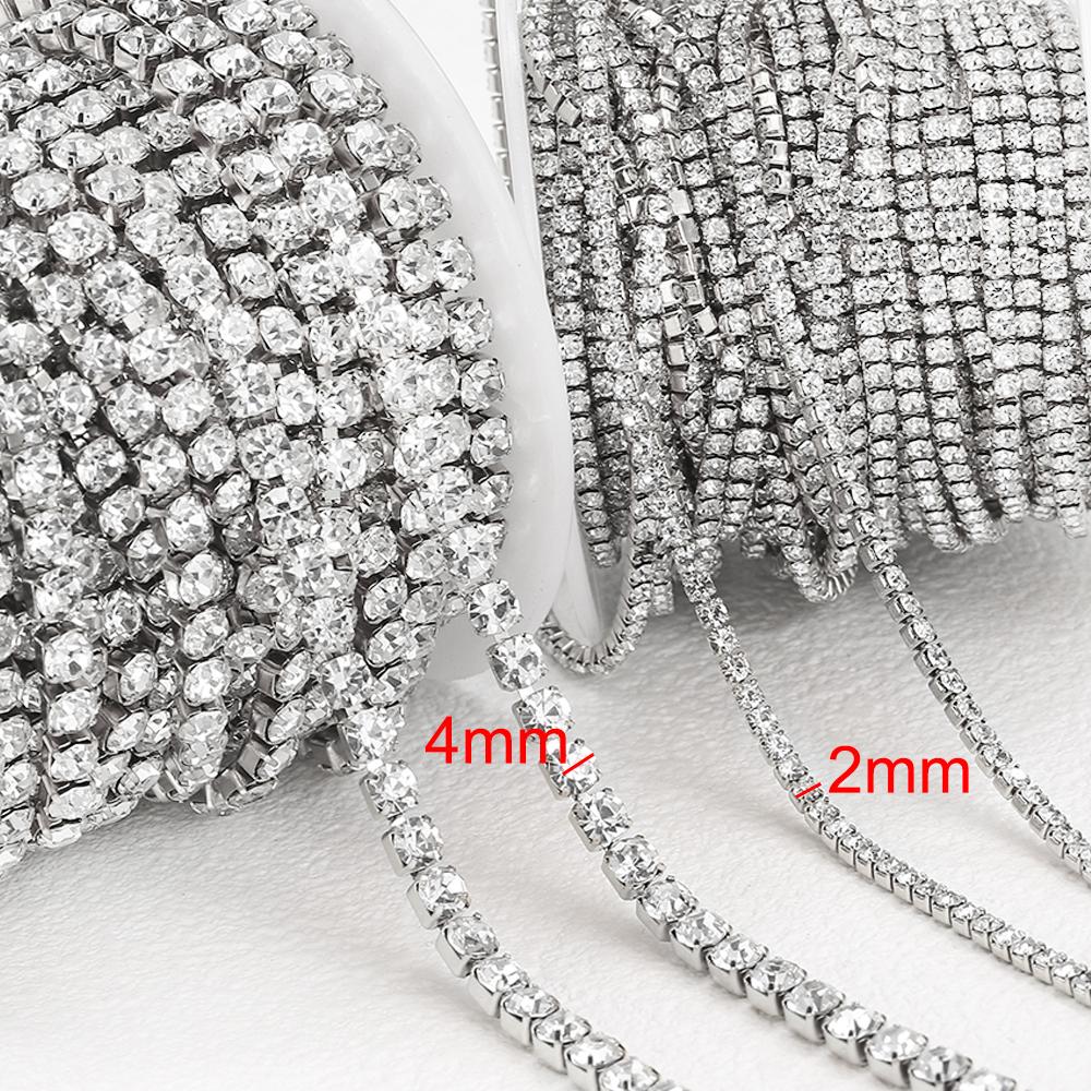 

No Fade 1Meter Stainless Steel Crystal Rhinestone Chain Sew-On Glue-On Trim Cup Chains For Clothes Necklace Bracelet Choker DIY 2mm