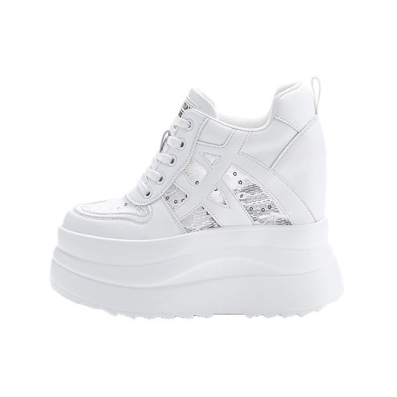 13cm Spring, Summer, Autumn Breathable Thick-Soled Wedge Heel Women's Shoes, New Lightweight Lace Mesh Height Increase Casual