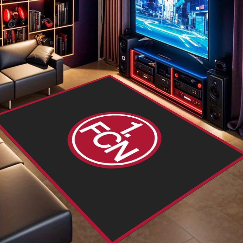 1. FCN Fußballverein Einfaches Logo Teppich, Bodenmatte mit einfarbig schwarzem Hintergrund, Rutschfester Teppich für Wohnzimmer Schlafzimmer, Sport Dekor Teppich