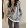 Fleece and thickened bear crew neck sweater women's 2025 new American retro loose pullover casual tide