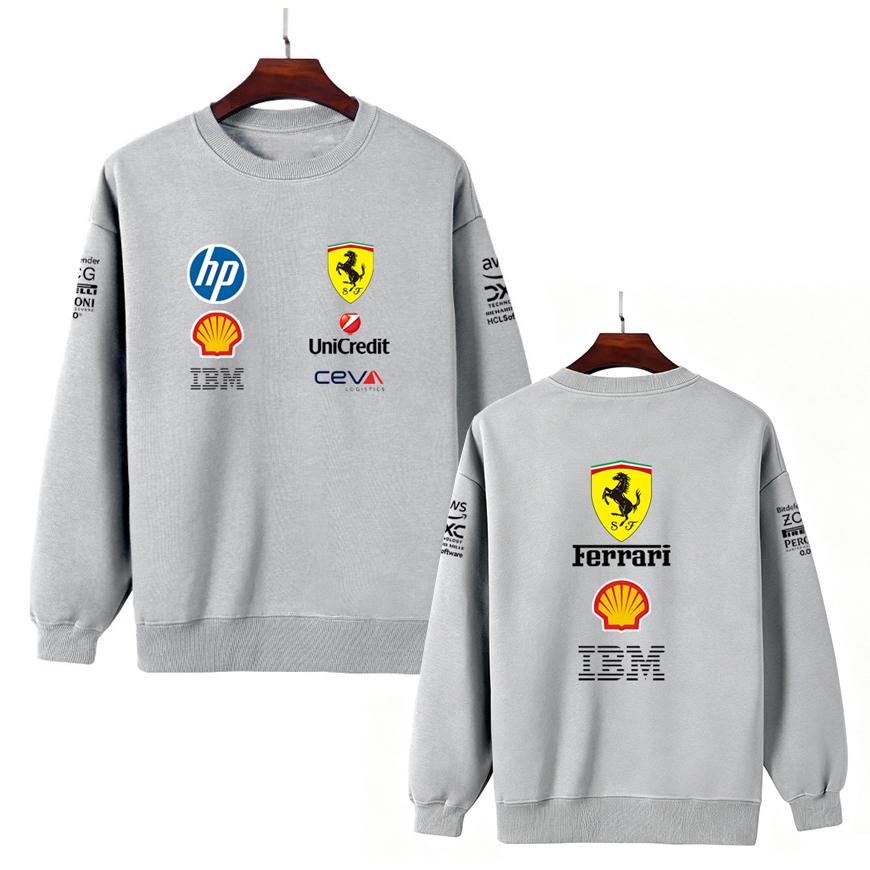 Unisex Men Women Thicken Autumn and Winter F1 Ferrari Racing Print Crewneck Sweatshirt Casual Loose Long Sleeve Pullover Sport Streetwear