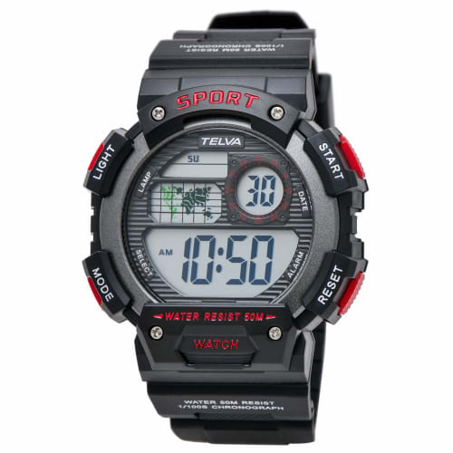 Klefer TE-D282-RD Men's Digital Sports Watch, Waterproof, Multi-Function, Urethane Strap, Black