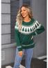 Women's Green Jacquard Christmas Tree Sweater - Round Neck Pullover for Autumn and Winter