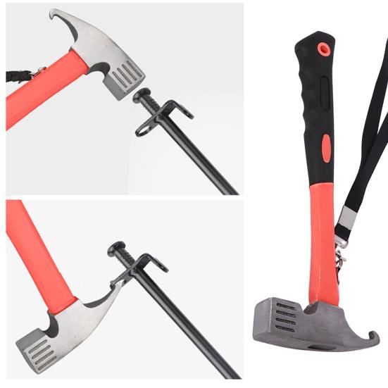 Camping Hammer with Stake Puller Ergonomic Handle Rustproof Corrosion Resistant Outdoor Tent Hammer Camping Supplies