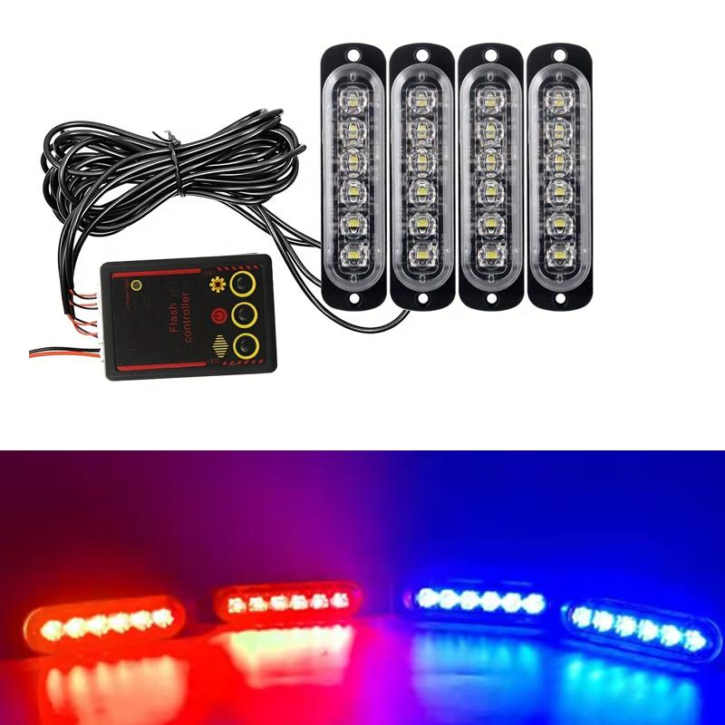 4pcs 6 Led Strobe Side Warning Lights 12V-24V Strobe Grille Flashing Lightbars Cars Truck Beacon Lamp Amber Traffic Lights White