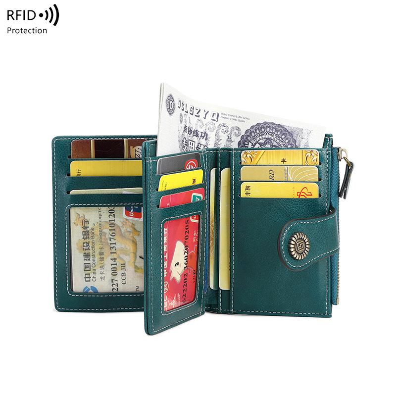 RFID Anti-theft Brush Wallet, Short Zipper Wallet, Large Capacity Women's Change Purse