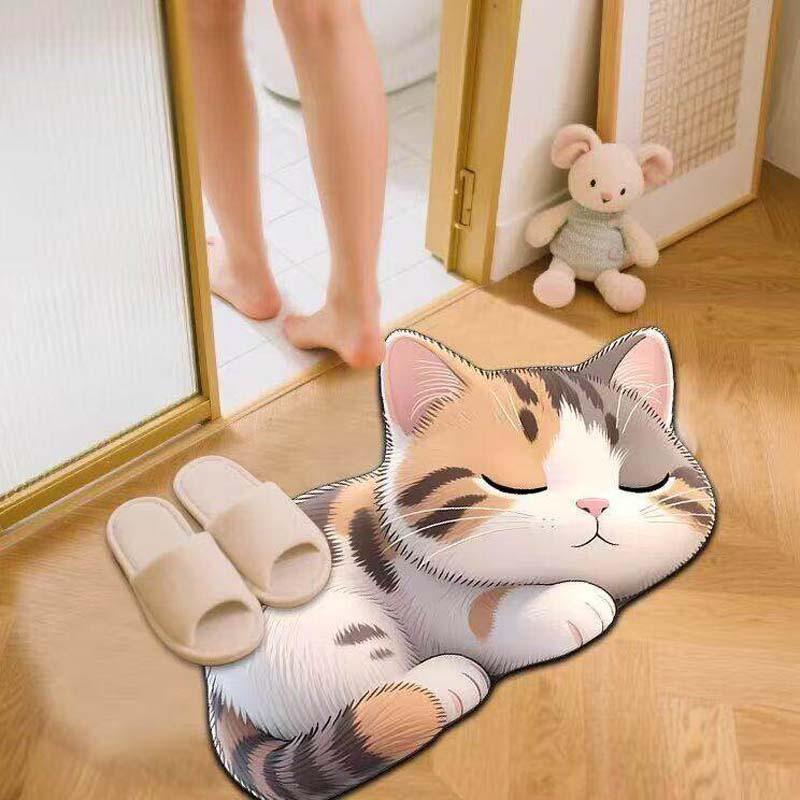 Tappetino da Bagno in Terra Diatomacea a Forma di Gatto Cartone Animato, Assorbente Acqua Antiscivolo Resistente all'Usura Zerbino per Bagno Ingresso WC