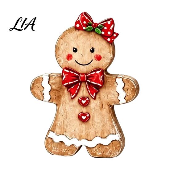 Durable Solid Wood Ornaments Christmas Wooden Gingerbread Man Decor, Rustic Gingerbread, Candy Cane House Figurines, Xmas Tabletop for Mantel