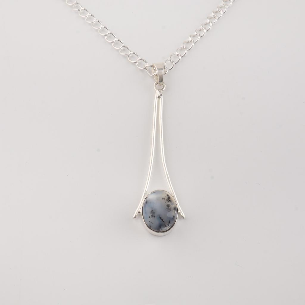 Dendritic Opal Gemstone 925 Sterling Silver Handmade Jewelry Designer Women's Pendant 1.79" PP-69-36